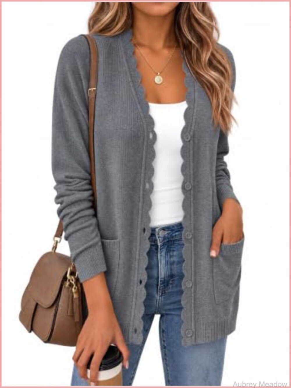 Oversized Button Up V Neck Cardigan Sweater with Pockets